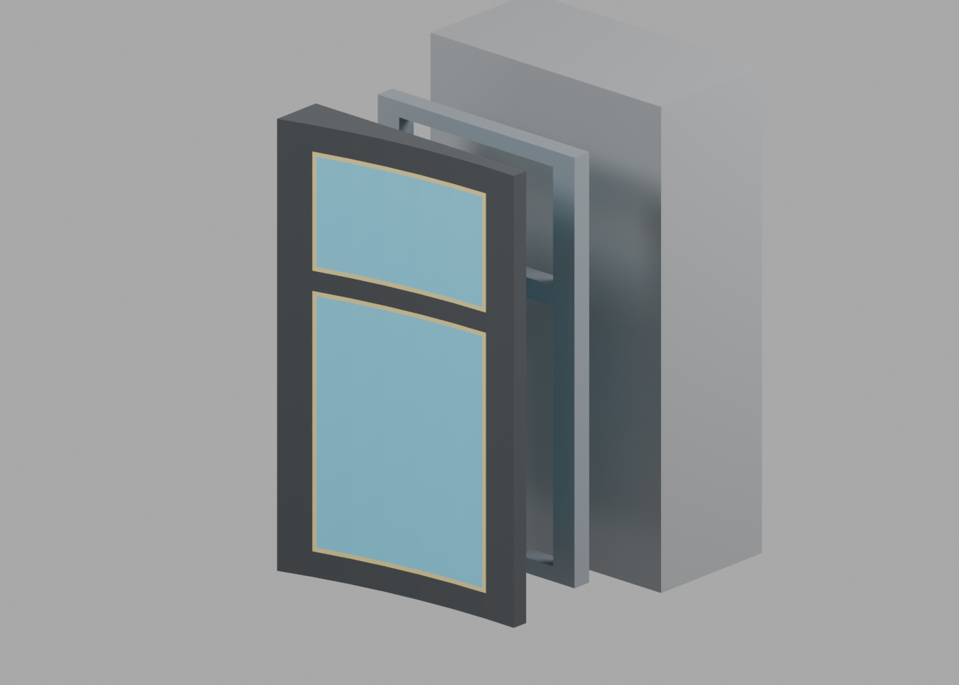 Exploded CAD detail showing separate detector and LED windows, opaque divider and sensor-face seal
